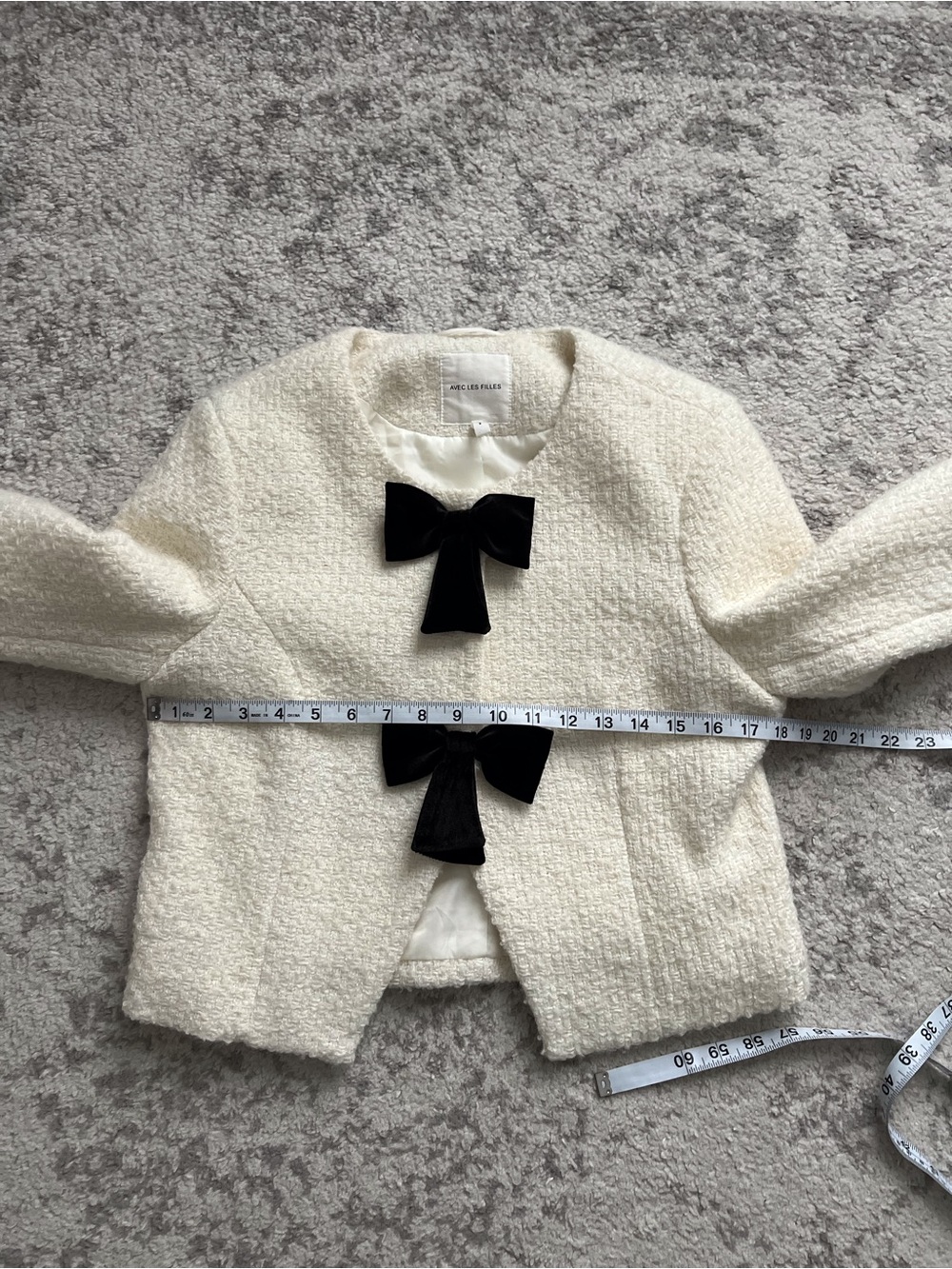 Avec Les Filles Boucle Bow Jacket Cream White Preppy Classic Timeless Medium - Picture 8 of 9